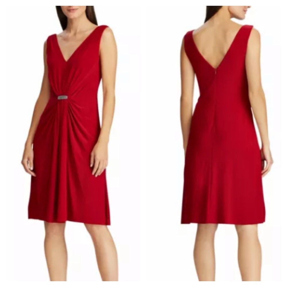 ❤️‍🔥 NWT Ralph Lauren Red Rhinestone Cocktail Dress Size 4 Petite
